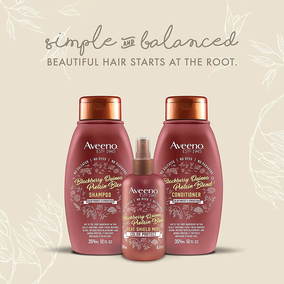 Aveeno Color Protect & Strengthen+ Blackberry & Quinoa Conditioner and Shampoo Set - Fresh Scent, 12 Fl Oz Each