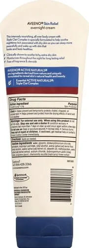 Aveeno Skin Relief Overnight Intense Moisture Cream with Triple Oat Complex & Natural Shea Butter, Therapeutic Dimethicone Skin Protectant for Dry Itchy Skin Relief, Fragrance- & Steroid-Free, 7.3 oz