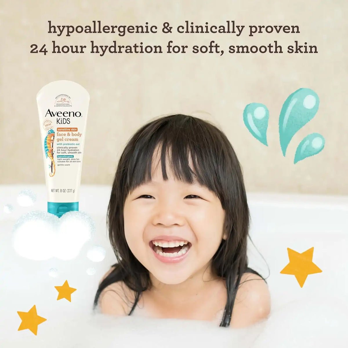 Aveeno Kids Sensitive Skin Face & Body Gel Cream, Hypoallergenic, 8 oz