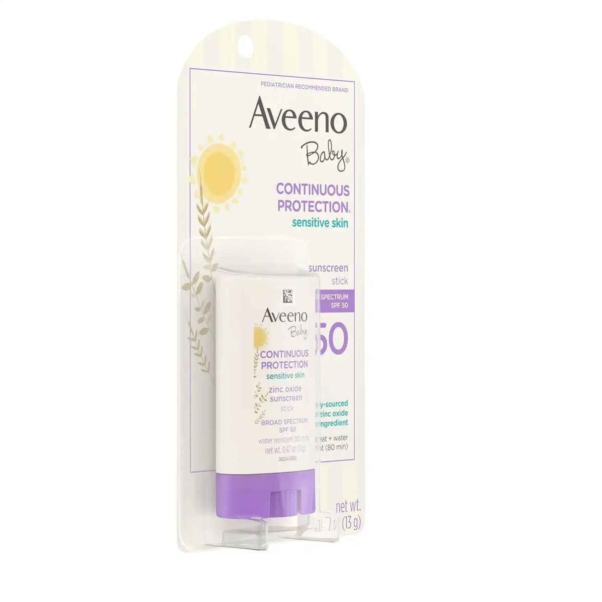 Aveeno Baby Continuous Protection Mineral Sunscreen Stick for Sensitive Skin w/Broad Spectrum SPF 50 Protection for Face&Body, Naturally Sourced 100% Zinc Oxide, Travel Size, 0.47 Ounce (Pack of 12)