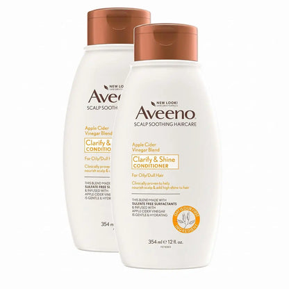 Aveeno Apple Cider Vinegar Sulfate-Free Conditioner for Balance & High Shine, Daily Moisturizing & Scalp Soothing Conditioner for Oily or Dull Hair, Paraben & Dye-Free, 12oz (Pack of 2)