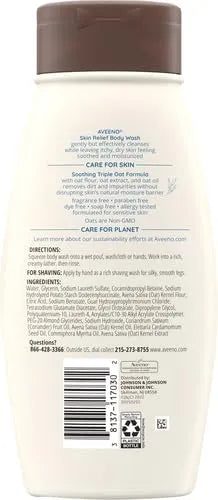 Aveeno Skin Relief Body Wash for Sensitive Skin, Fragrance-Free, 18 Fl Oz (Pack of 12)