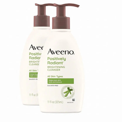 Aveeno Positively Radiant Brightening Facial Cleanser with Moisture Rich Soy Extract, Helps Even Skin Tone & Texture While Gently Lifting Away Dirt, Oil & Makeup, Sulfate-Free, 11 fl. oz (Pack of 2)