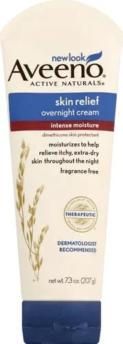 Aveeno Skin Relief Overnight Intense Moisture Cream with Triple Oat Complex & Natural Shea Butter, Therapeutic Dimethicone Skin Protectant for Dry Itchy Skin Relief, Fragrance- & Steroid-Free, 7.3 oz