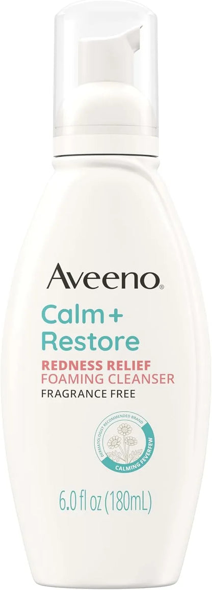 Aveeno Calm + Restore Redness Relief Cleanser, Fragrance Free, 6 Fl Oz (Pack of 12)