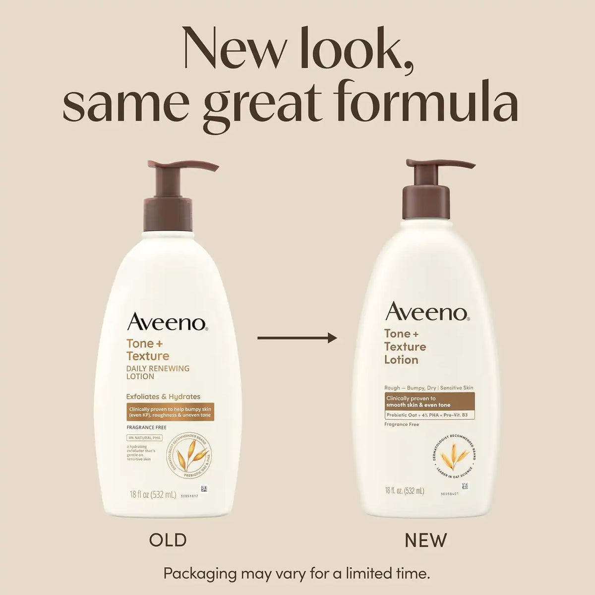 Aveeno Tone + Texture Renewing Body Lotion, Fragrance-Free, 18 fl. oz