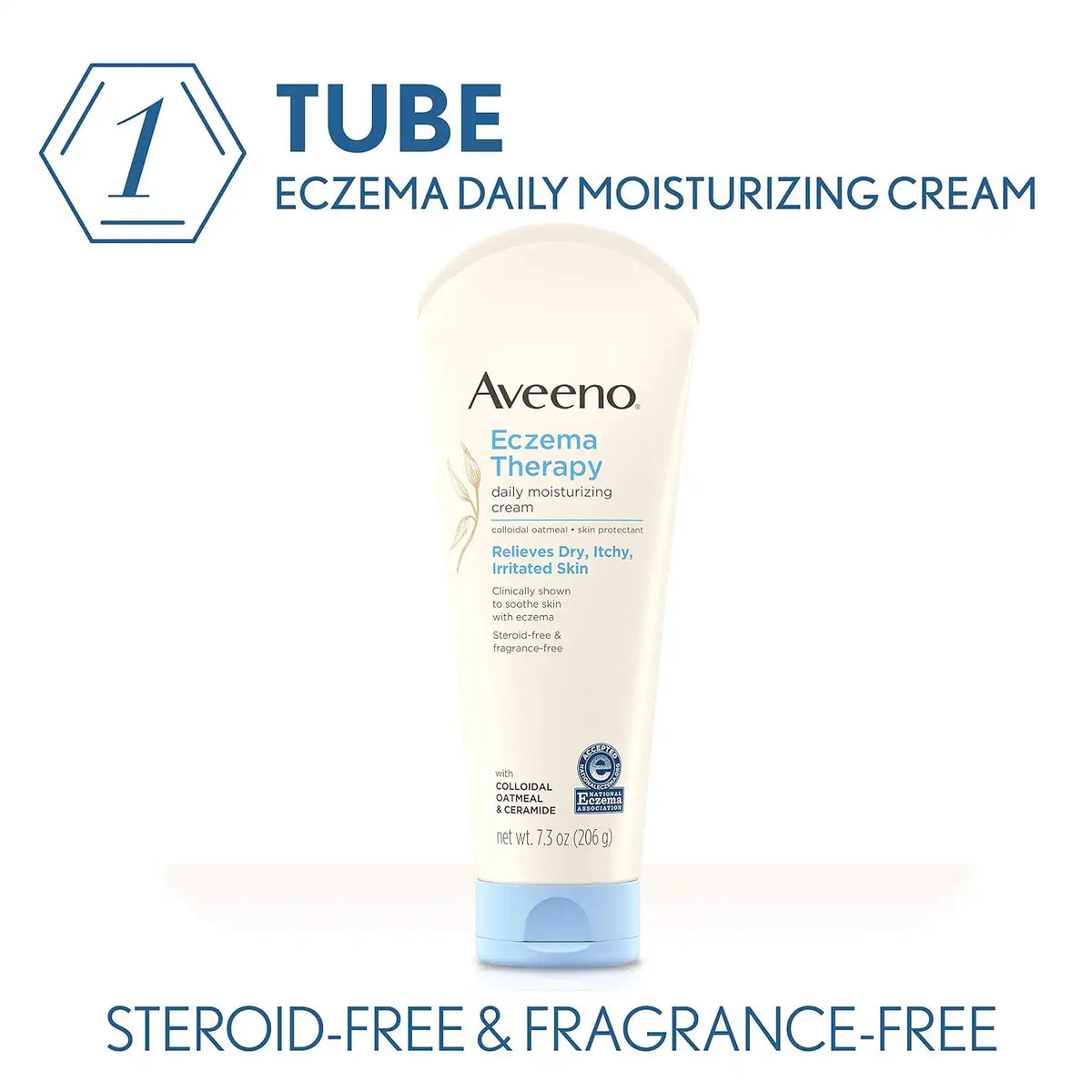 Aveeno Eczema Therapy Daily Moisturizing Cream for Sensitive Skin, Soothing Lotion with Colloidal Oatmeal for Dry, Itchy, and Irritated Skin, Steroid-Free and Fragrance-Free, 7.3 oz